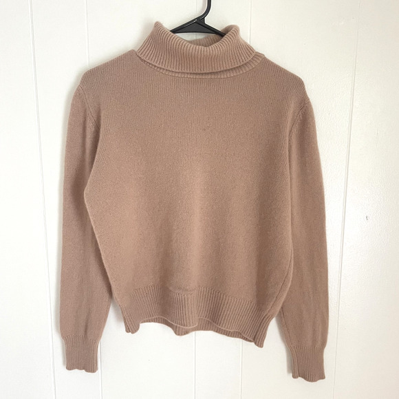 Vintage Italian Cashmere Turtleneck Sweater Beige Tan Minimalist Quiet Luxury L - Picture 1 of 7